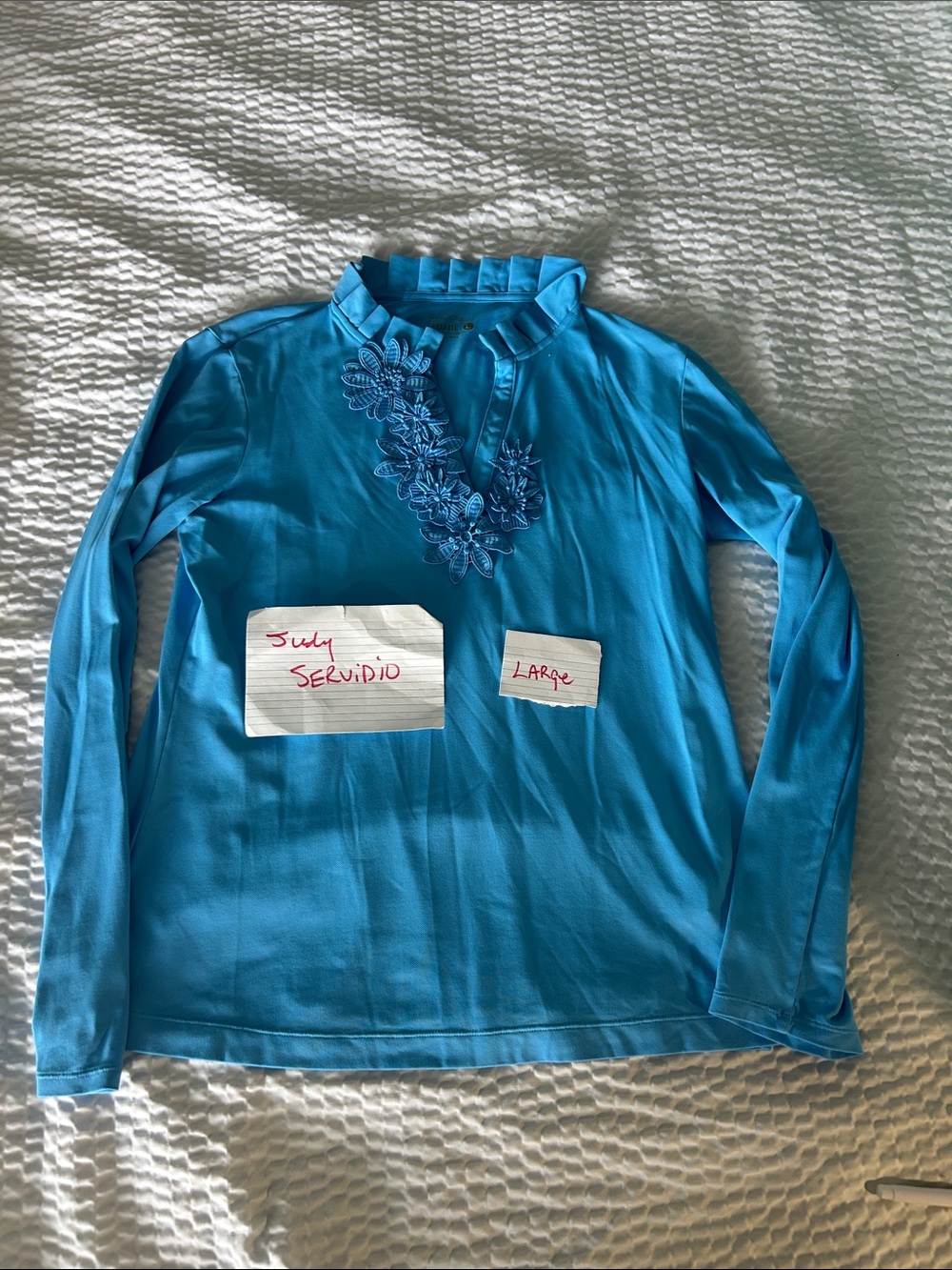 Lilly Pulitzer Luxletic Blue Floral-Appliqué Long Sleeve Top